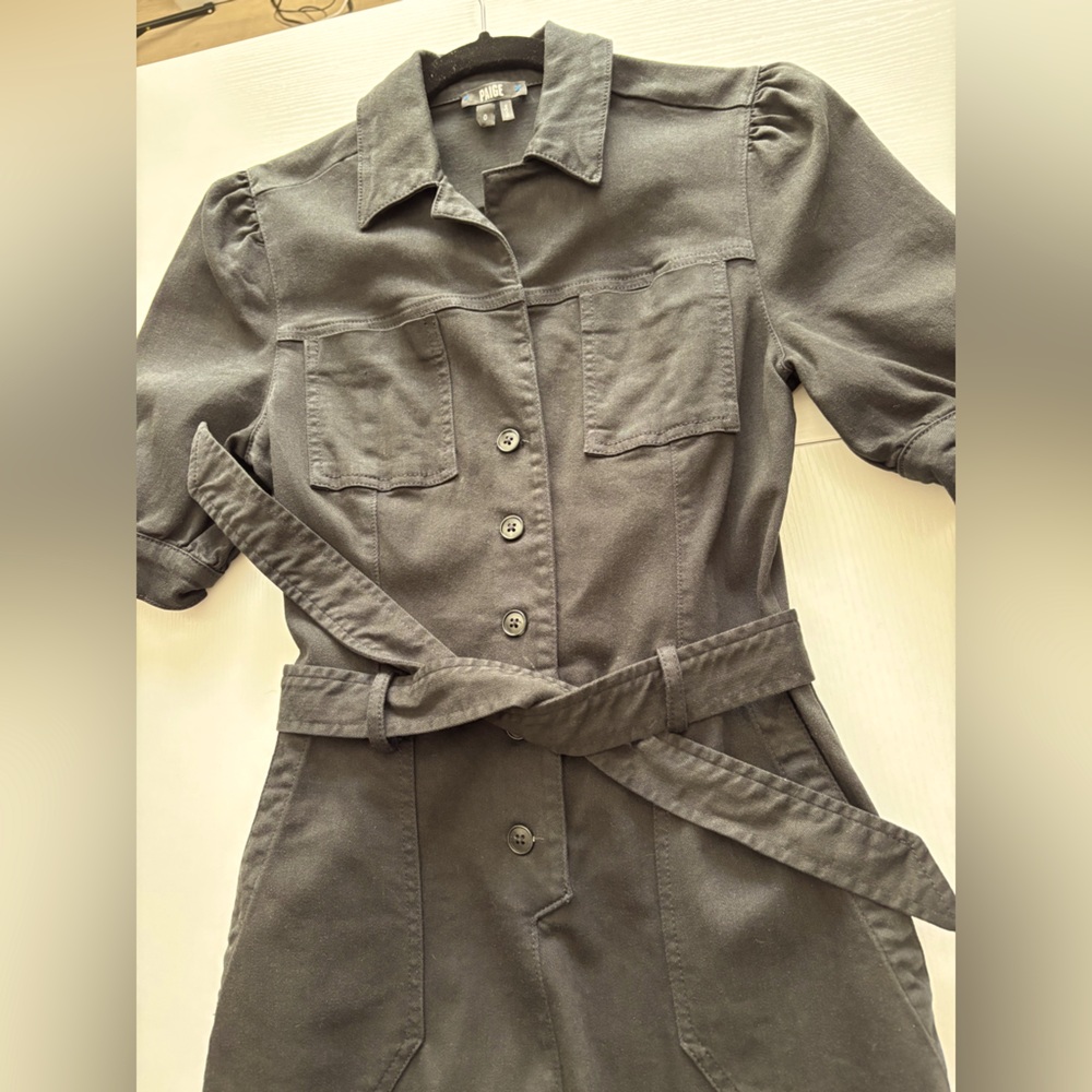 Paige Jeans Black Buttoned Jumpsuit With Belt Size 0 - Picture 3 of 9